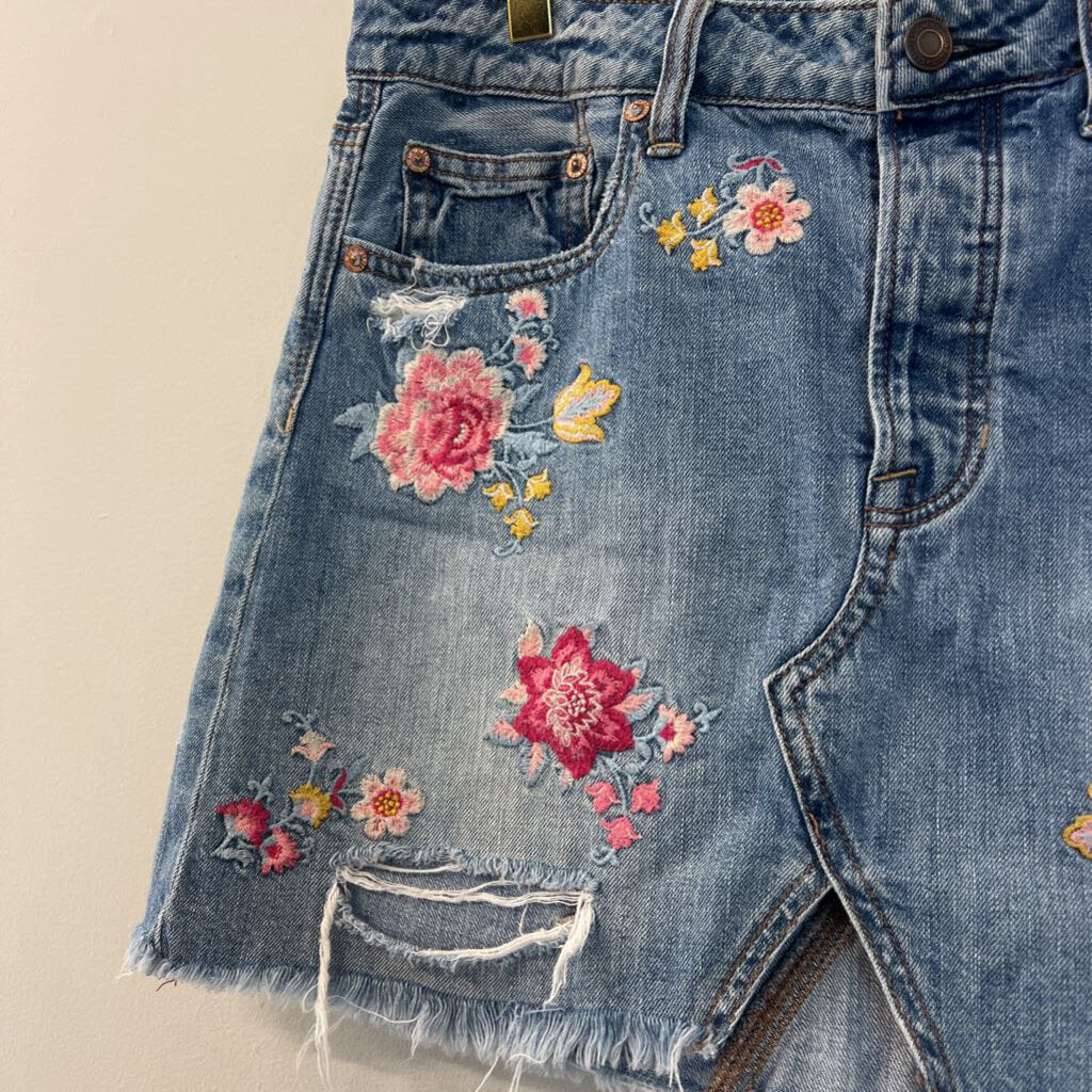 American Eagle Denim Embroidered Flower Mini Skirt 6