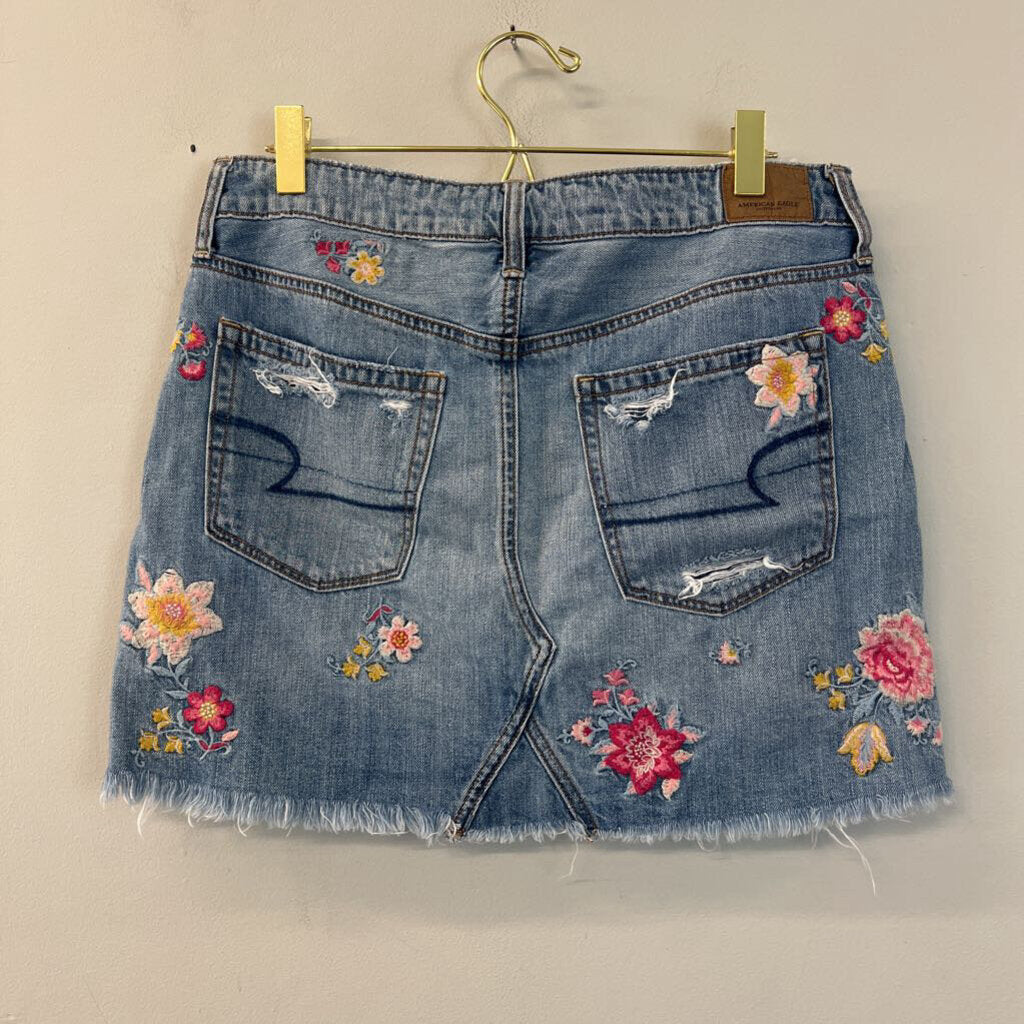 American Eagle Denim Embroidered Flower Mini Skirt 6