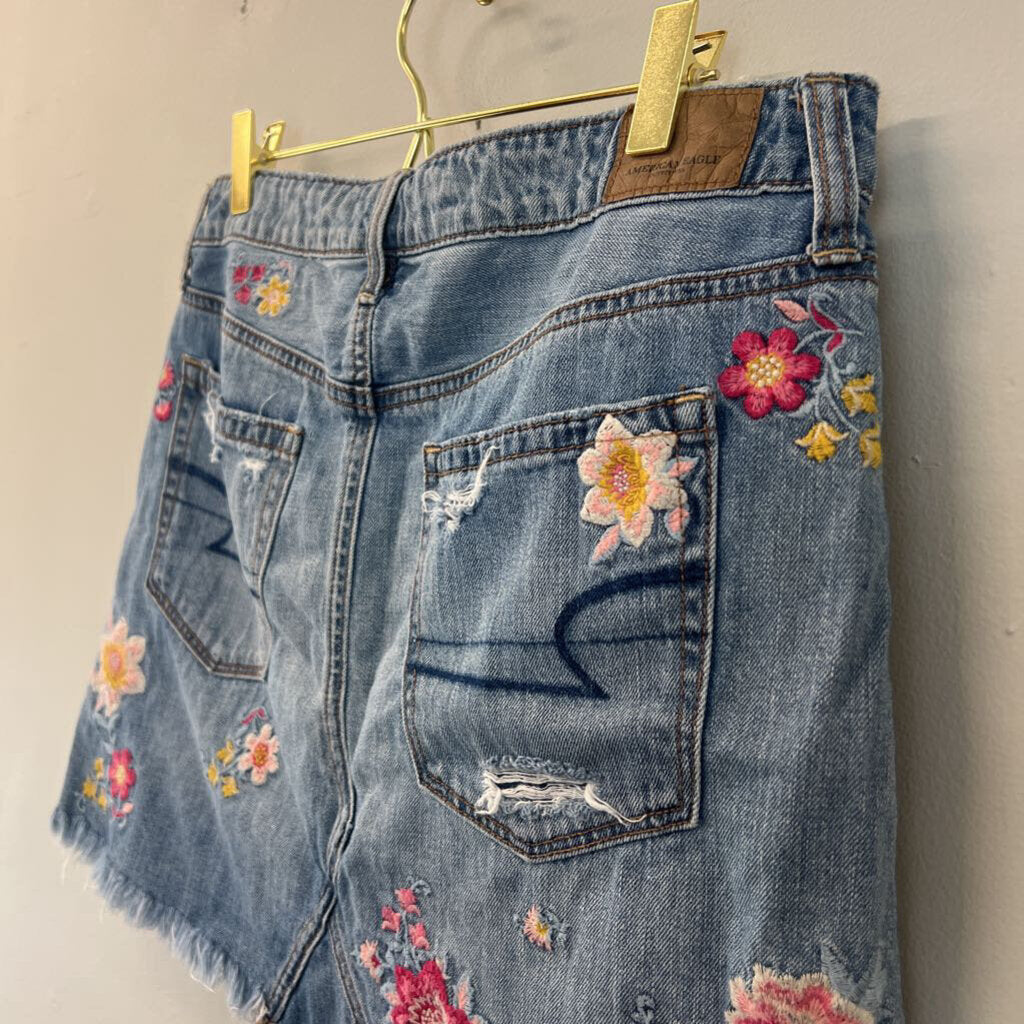 American Eagle Denim Embroidered Flower Mini Skirt 6