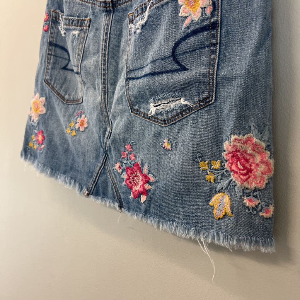 American Eagle Denim Embroidered Flower Mini Skirt 6