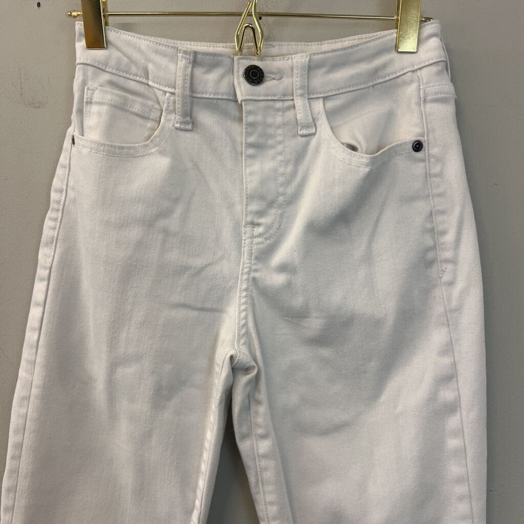 Harper Heritage White Denim Frayed Hem Mid Rise Kick Crop Jeans 25