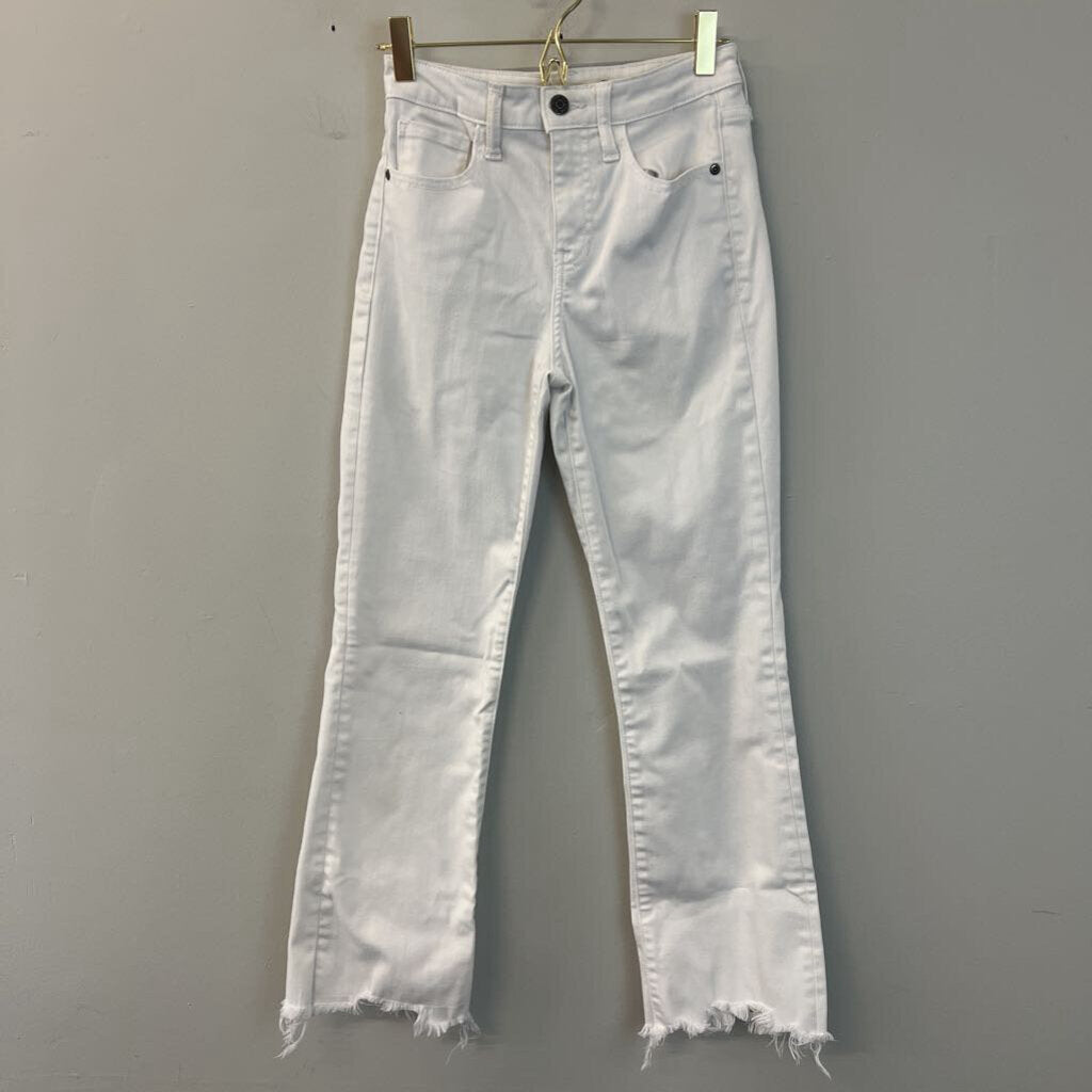 Harper Heritage White Denim Frayed Hem Mid Rise Kick Crop Jeans 25