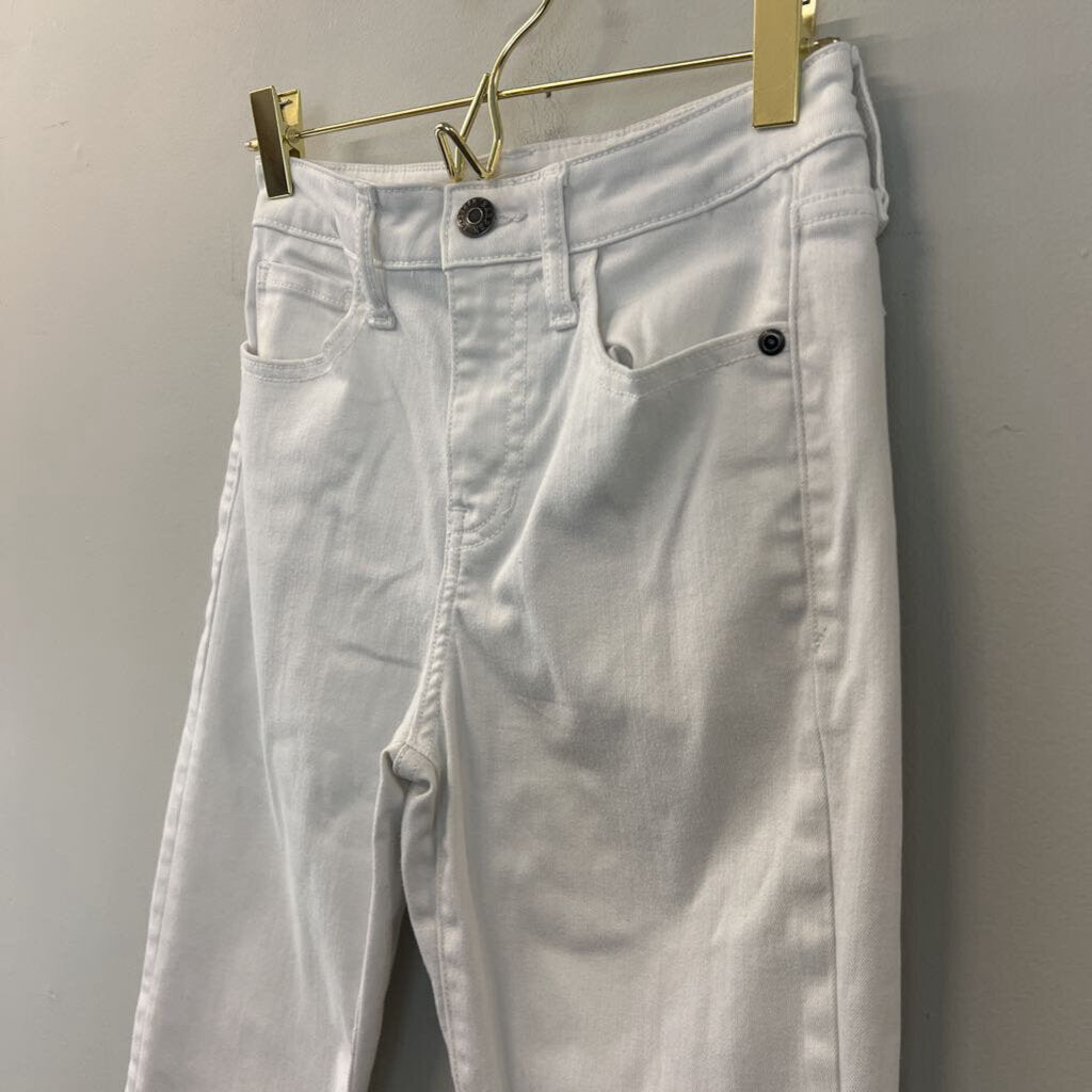 Harper Heritage White Denim Frayed Hem Mid Rise Kick Crop Jeans 25