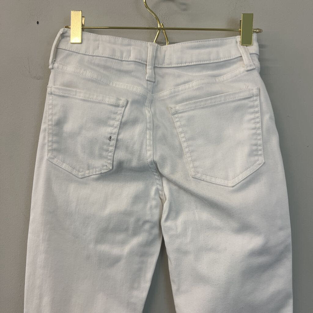 Harper Heritage White Denim Frayed Hem Mid Rise Kick Crop Jeans 25