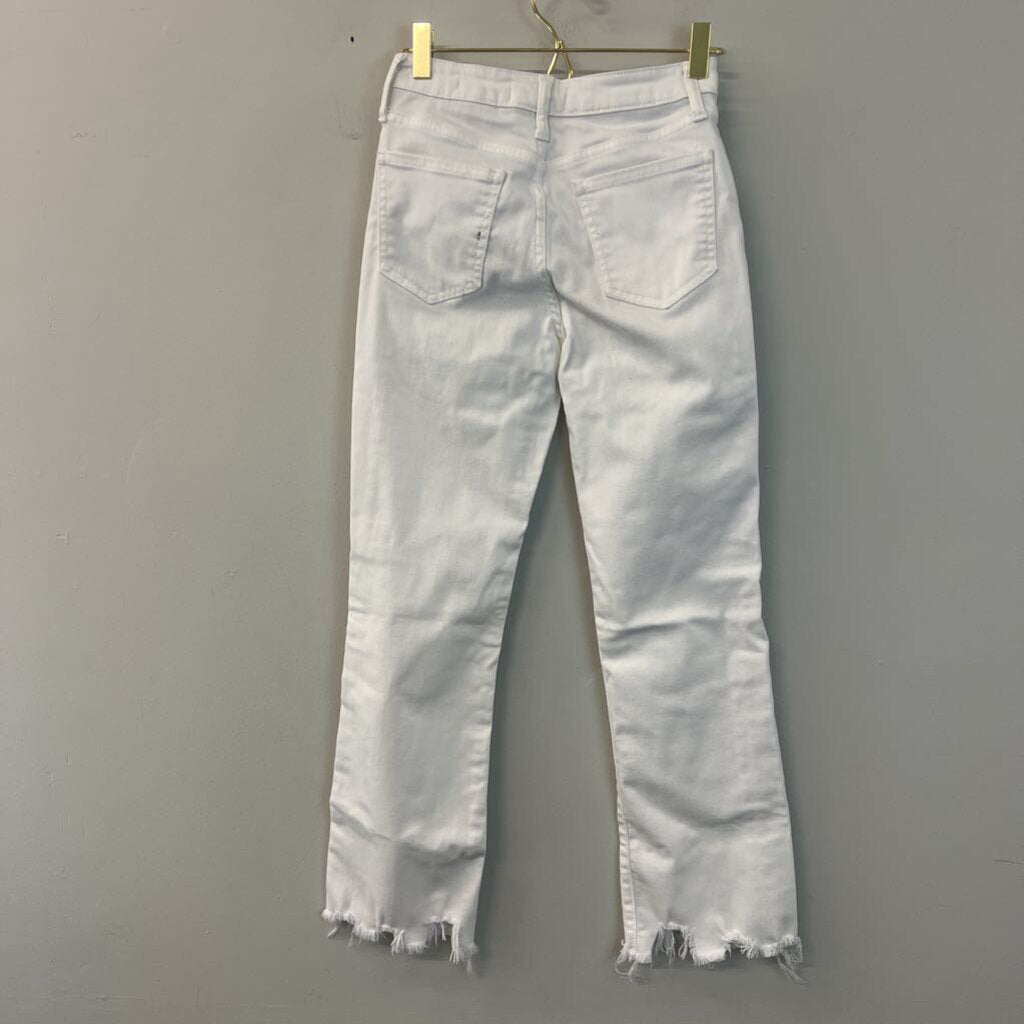 Harper Heritage White Denim Frayed Hem Mid Rise Kick Crop Jeans 25