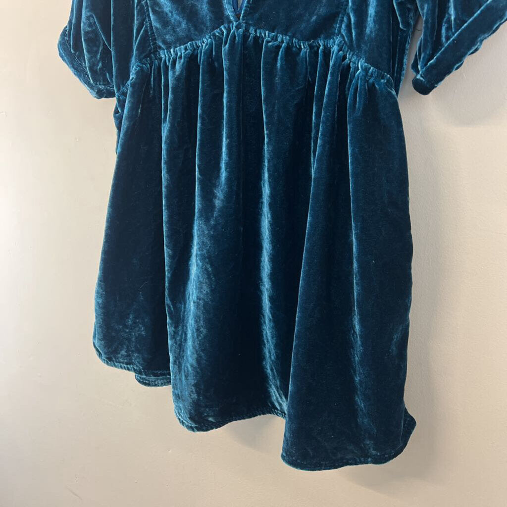 Free People Blue Velvet Short Sleeve Babydoll Dress Small