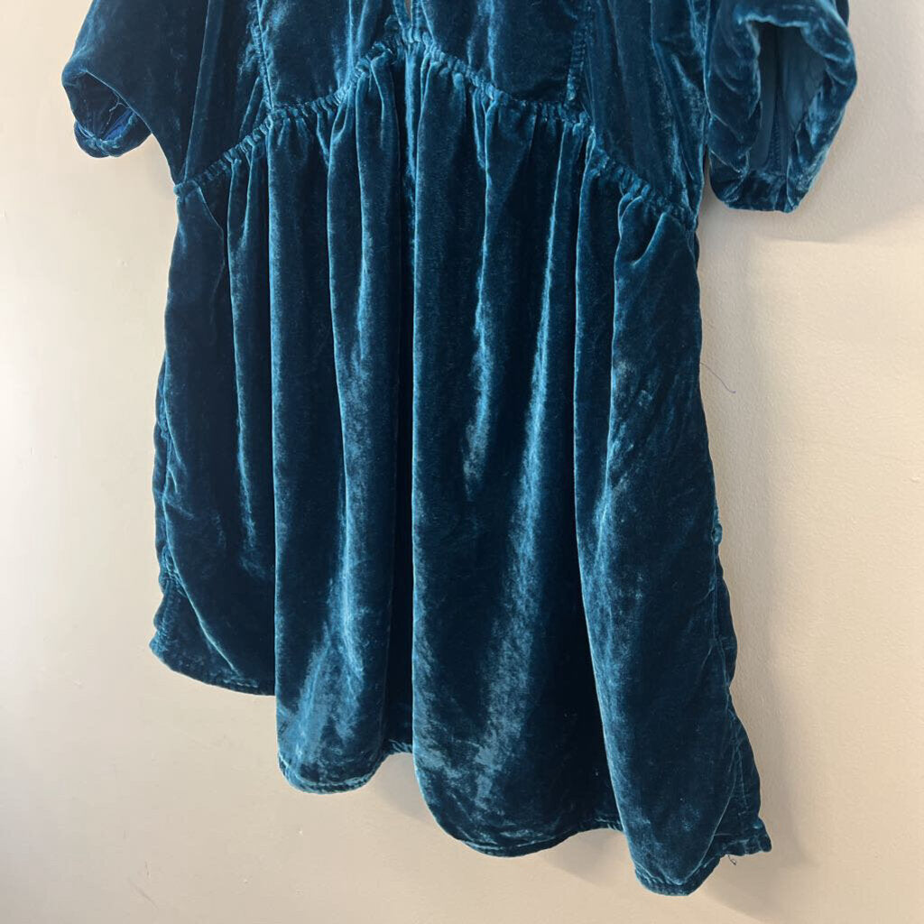 Free People Blue Velvet Short Sleeve Babydoll Dress Small