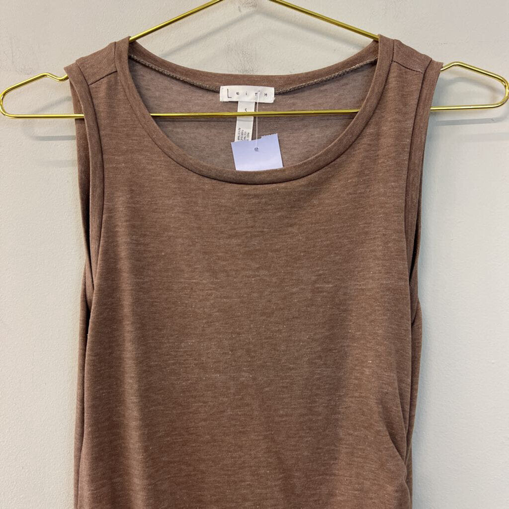 Leith Brown Fitted Ruched Side Tank Dress Small