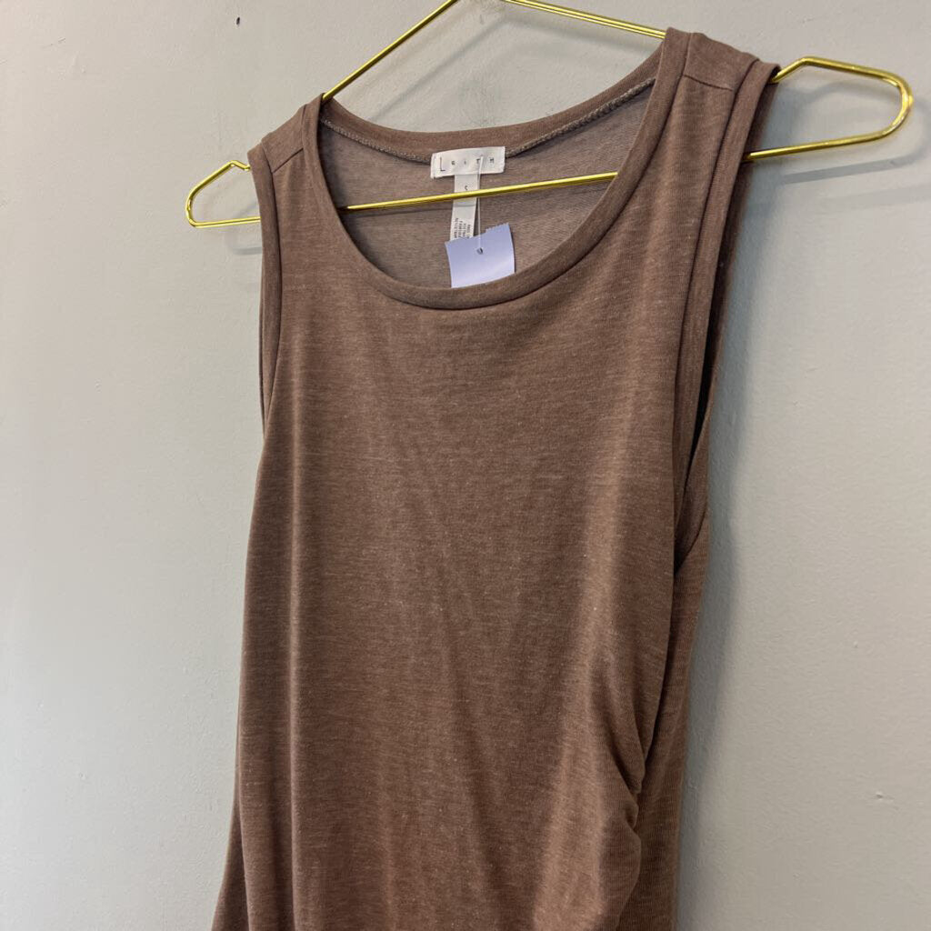 Leith Brown Fitted Ruched Side Tank Dress Small