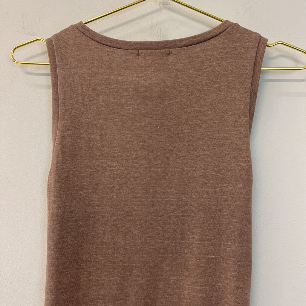 Leith Brown Fitted Ruched Side Tank Dress Small
