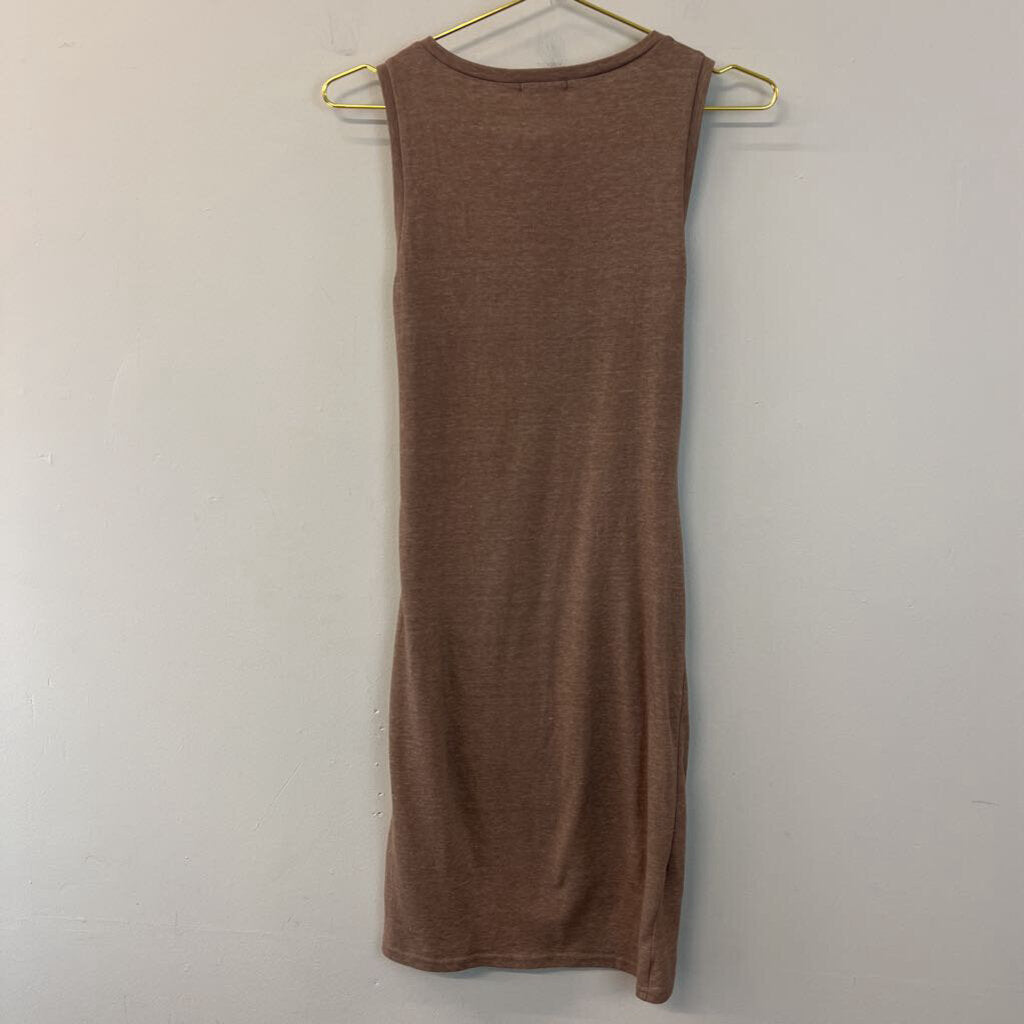 Leith Brown Fitted Ruched Side Tank Dress Small