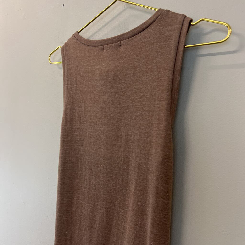 Leith Brown Fitted Ruched Side Tank Dress Small