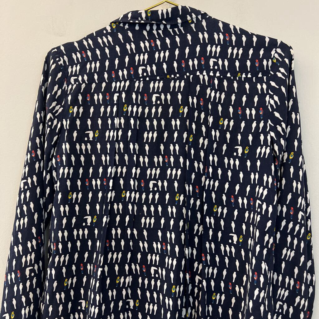 Maeve Navy/ White Bird Print Button Down Top 2