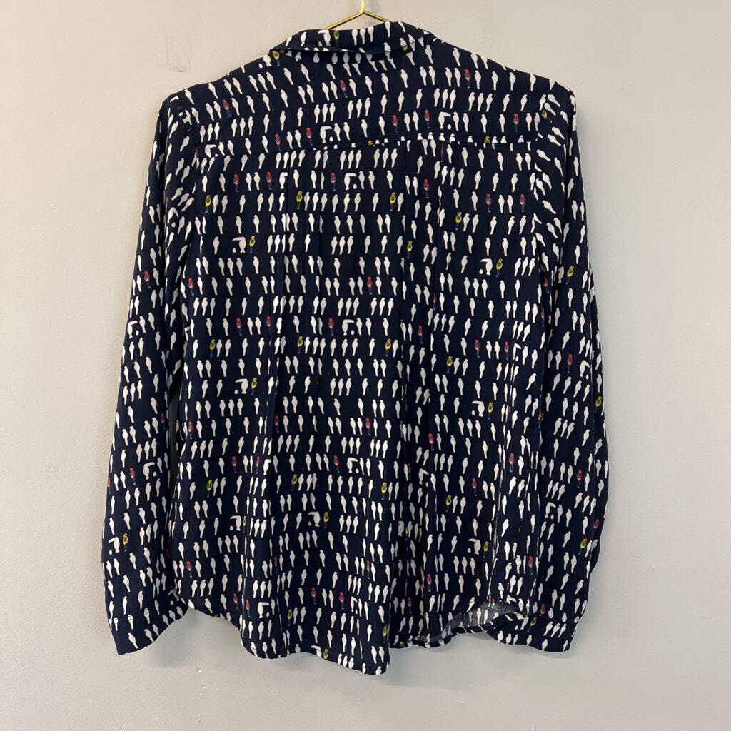 Maeve Navy/ White Bird Print Button Down Top 2