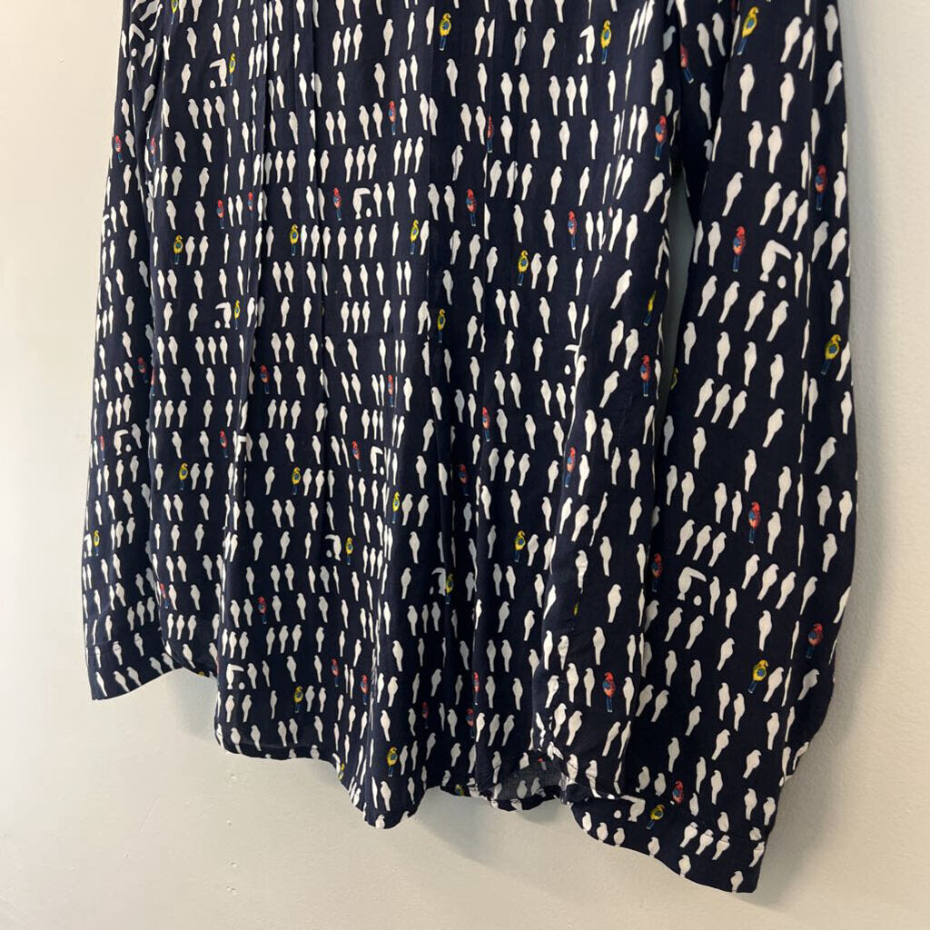 Maeve Navy/ White Bird Print Button Down Top 2