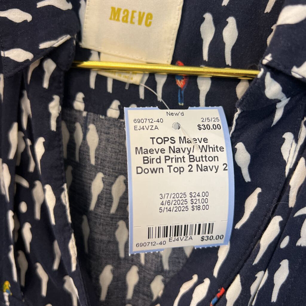 Maeve Navy/ White Bird Print Button Down Top 2