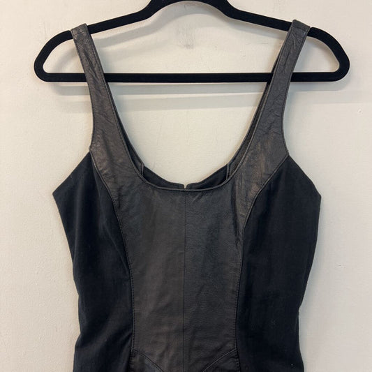 Wilsons Black Leather Fabric Sides Sleeveless Dress Small