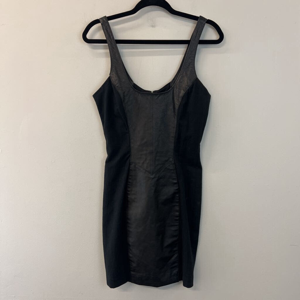 Wilsons Black Leather Fabric Sides Sleeveless Dress Small