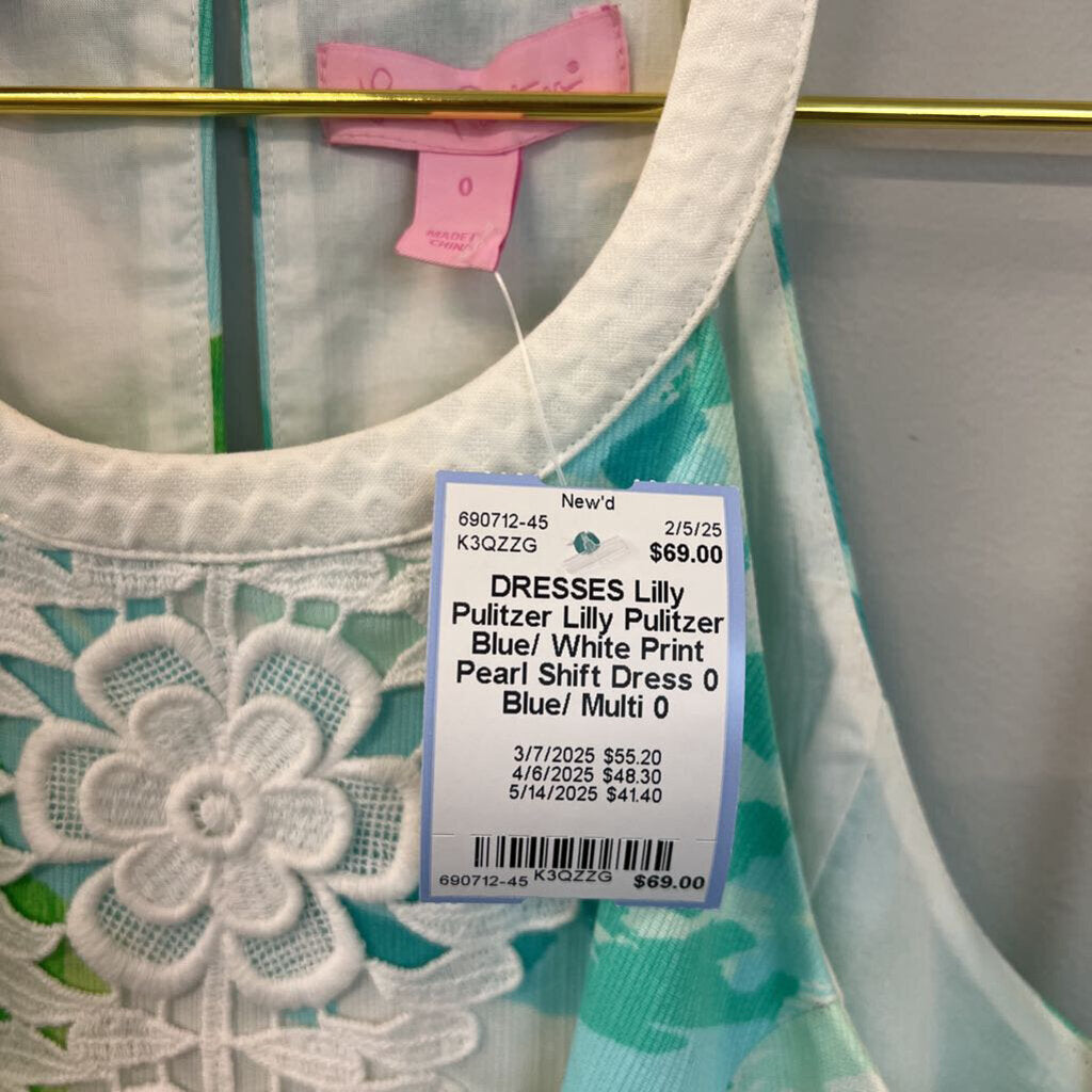 Lilly Pulitzer Blue/ White Print Pearl Shift Dress 0