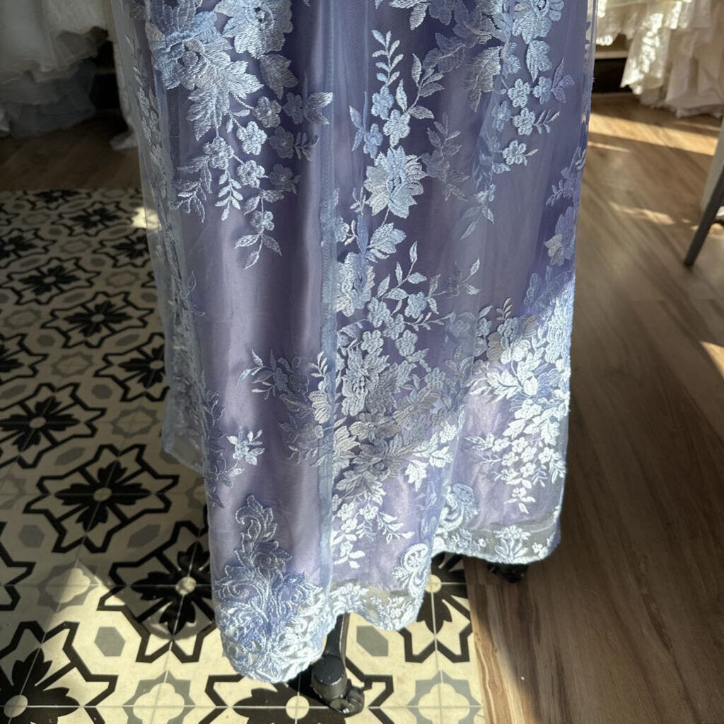 A Byer Periwinkle Lace V Neck Long Formal Dress 5