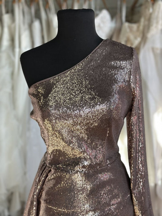 Aidan Mattox Rose Gold Sequin One Shoulder Short Formal Dress 10