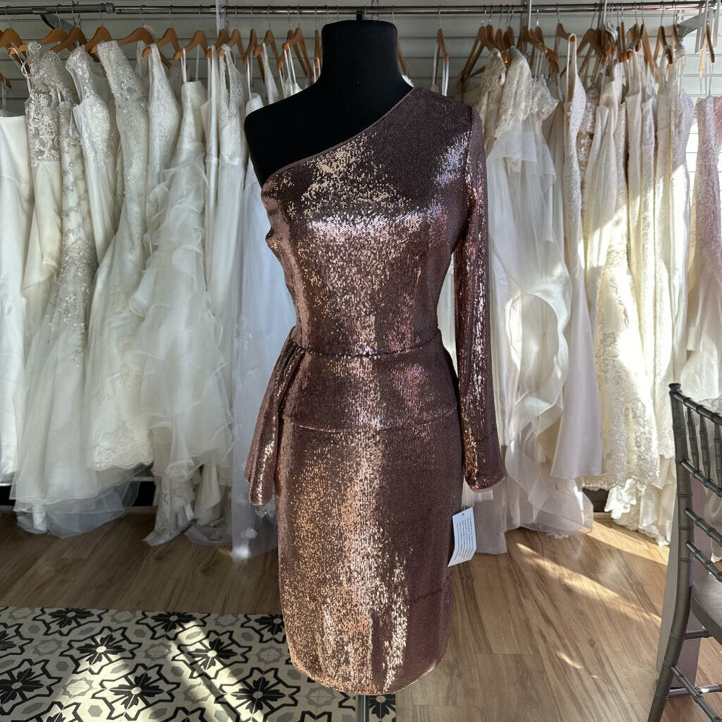 Aidan Mattox Rose Gold Sequin One Shoulder Short Formal Dress 10