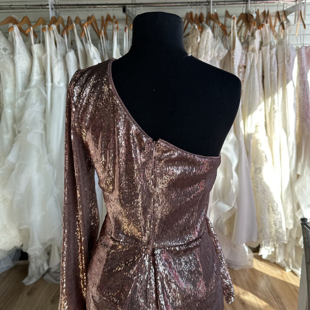 Aidan Mattox Rose Gold Sequin One Shoulder Short Formal Dress 10