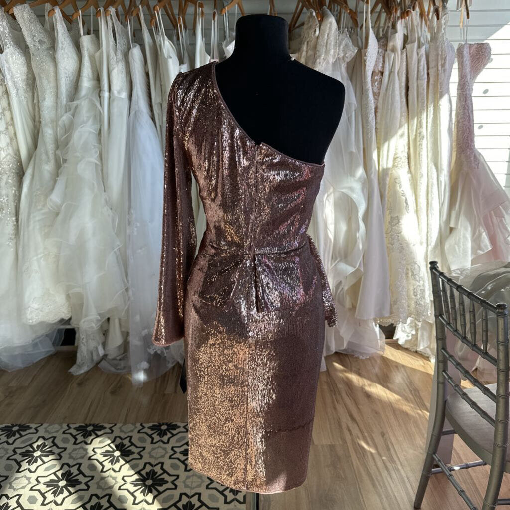 Aidan Mattox Rose Gold Sequin One Shoulder Short Formal Dress 10