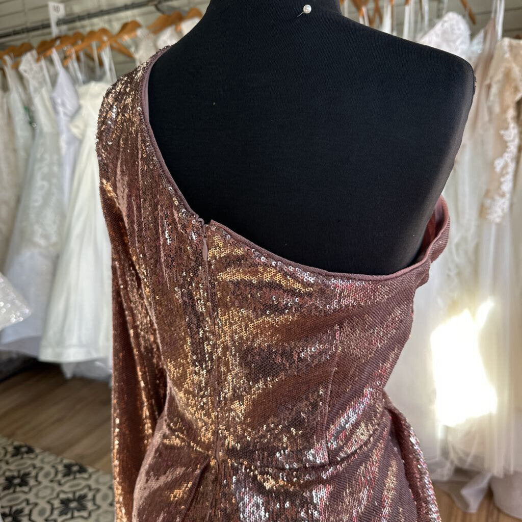 Aidan Mattox Rose Gold Sequin One Shoulder Short Formal Dress 10