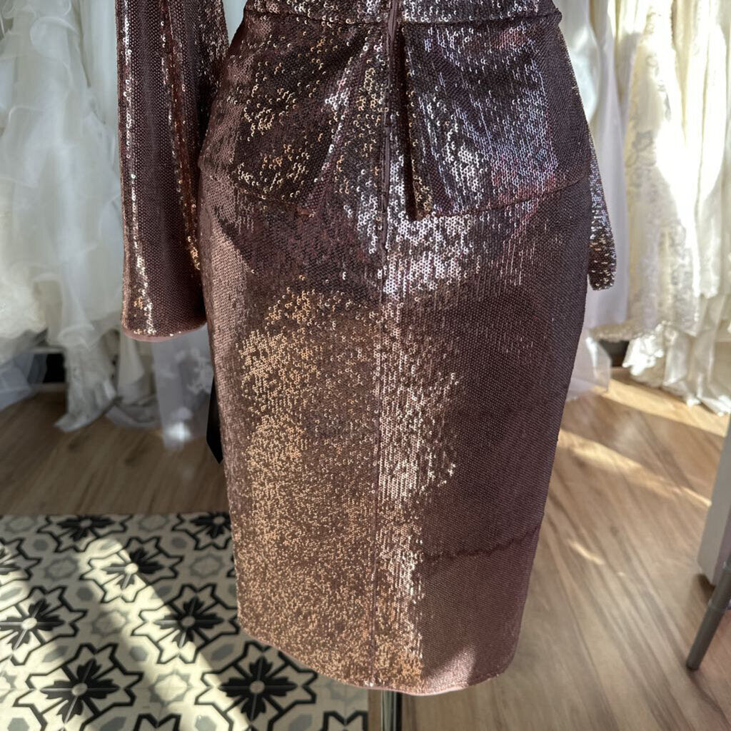 Aidan Mattox Rose Gold Sequin One Shoulder Short Formal Dress 10