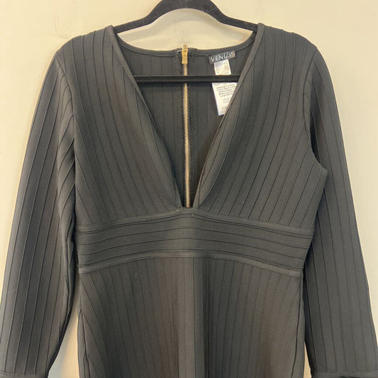 Venus Black Long Sleeve Deep V Bodycon Dress Large