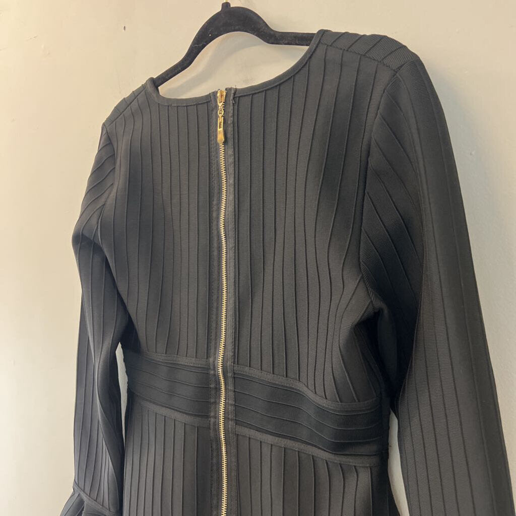 Venus Black Long Sleeve Deep V Bodycon Dress Large