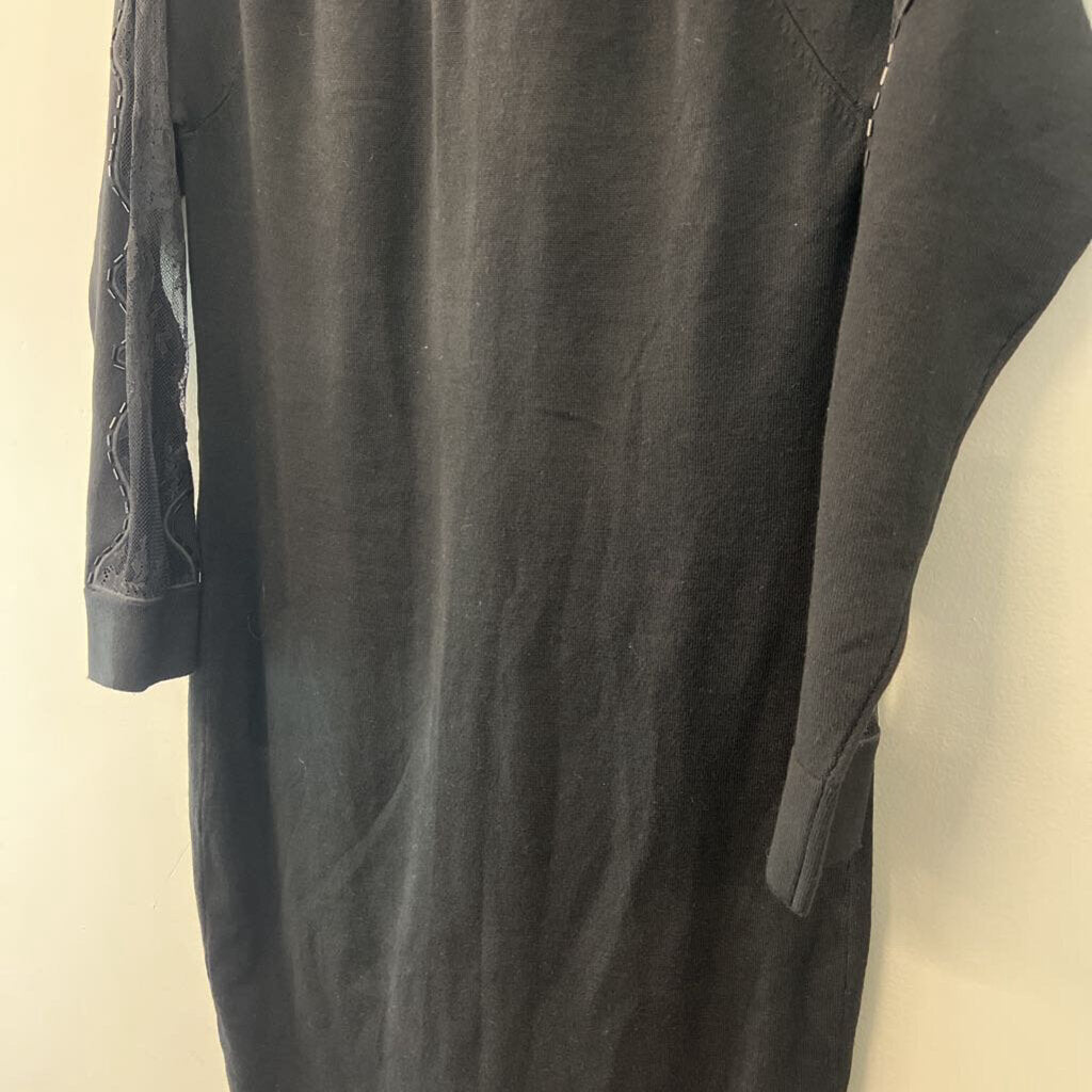 Venus Black Embellished Lace Mockneck Long Sleeve Dress Large