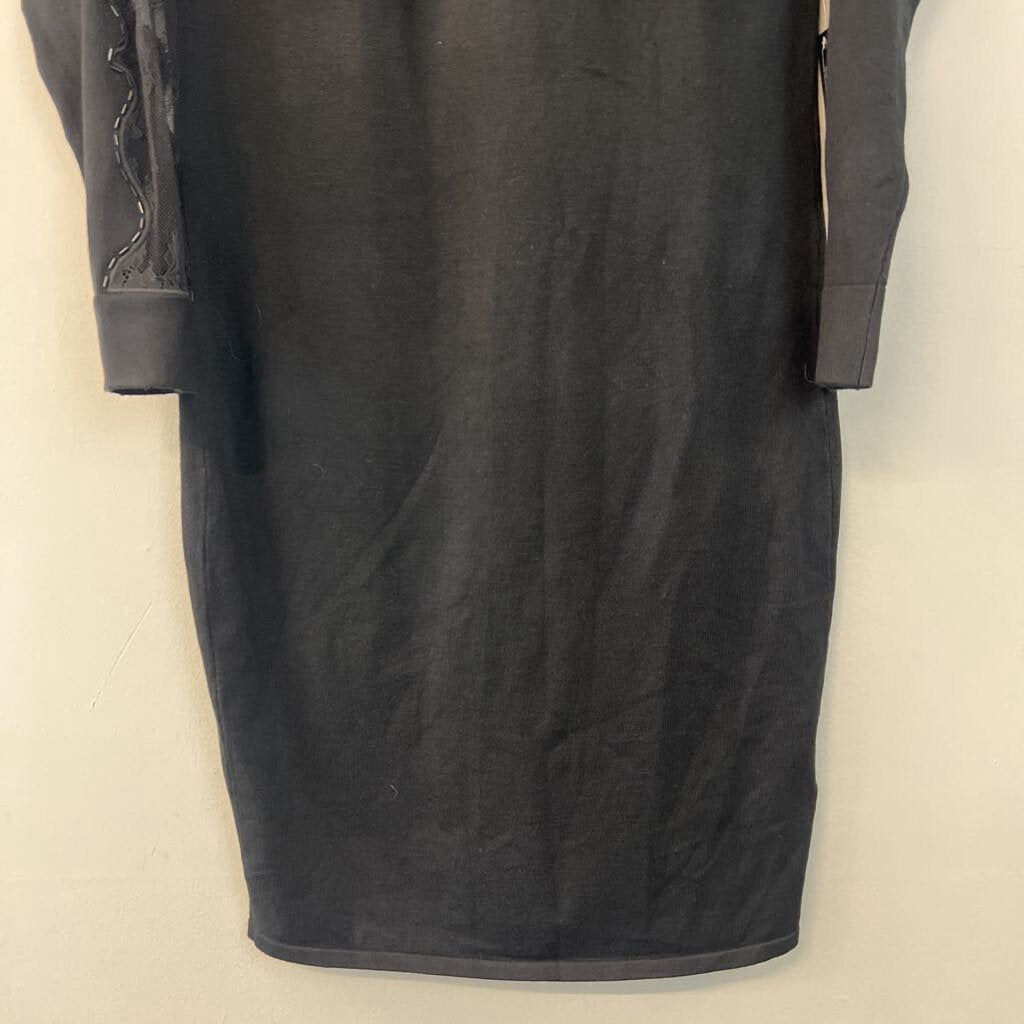 Venus Black Embellished Lace Mockneck Long Sleeve Dress Large