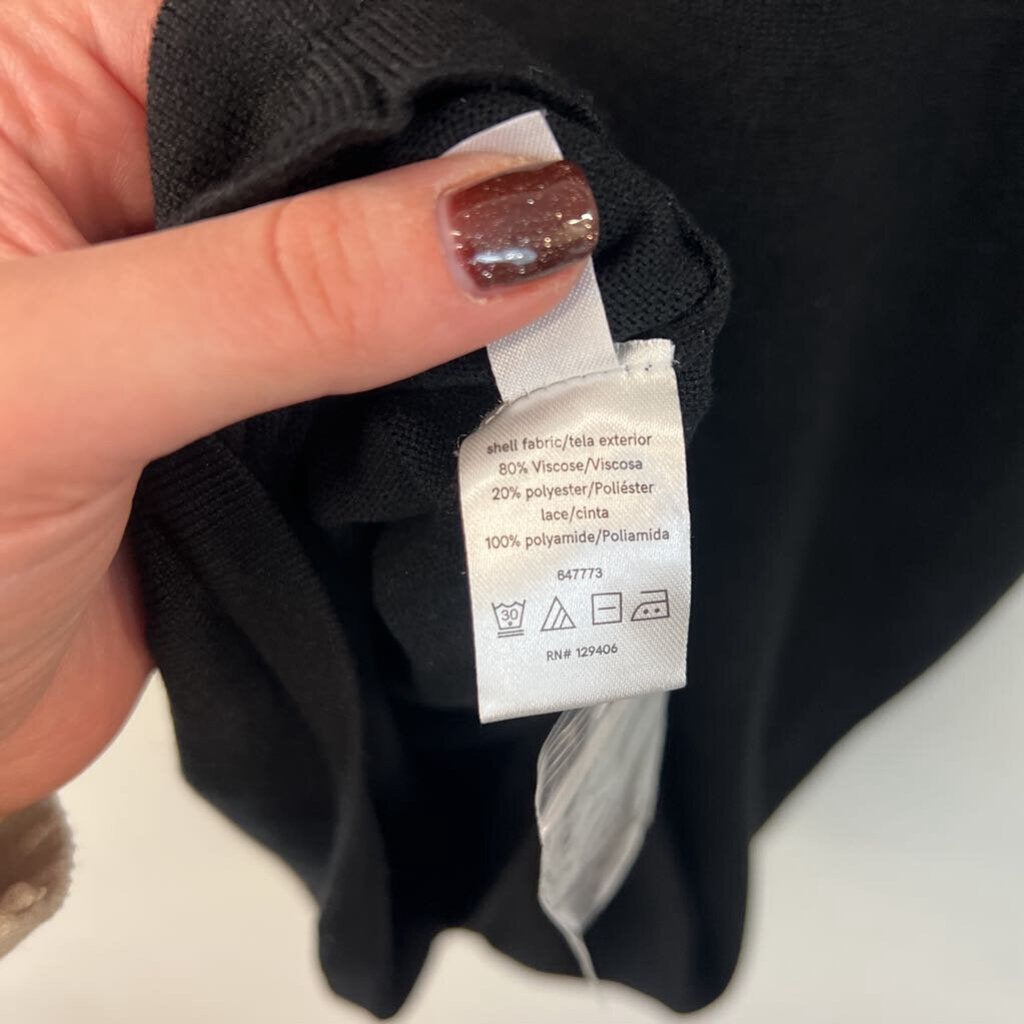 Venus Black Embellished Lace Mockneck Long Sleeve Dress Large