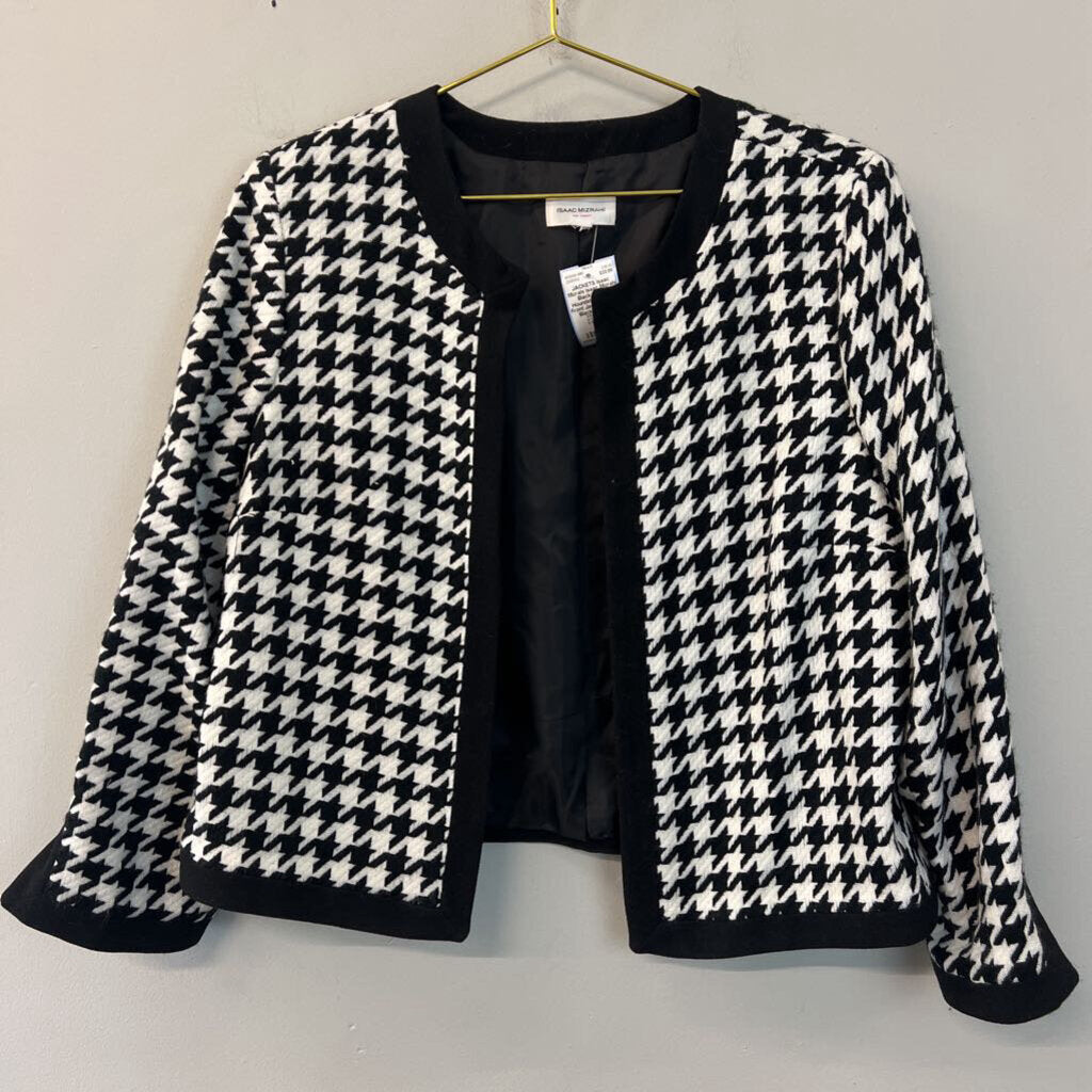 Isaac Mizrahi Black/ White Houndstooth Open Front Jacket Medium