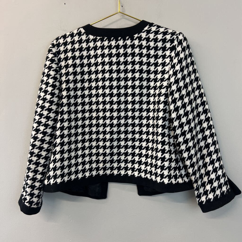 Isaac Mizrahi Black/ White Houndstooth Open Front Jacket Medium