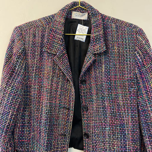 Vintage Soiree Black/ Multi Tweed Blazer Jacket Large