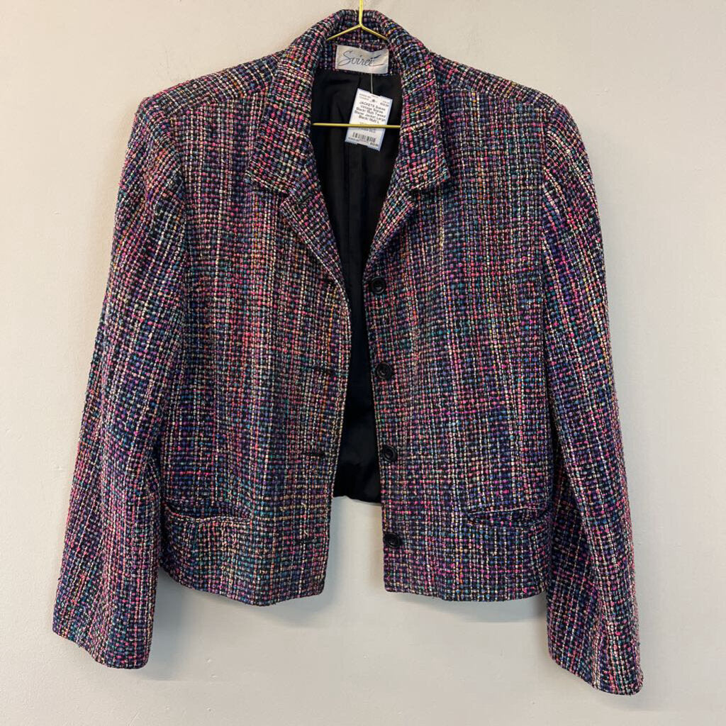 Vintage Soiree Black/ Multi Tweed Blazer Jacket Large