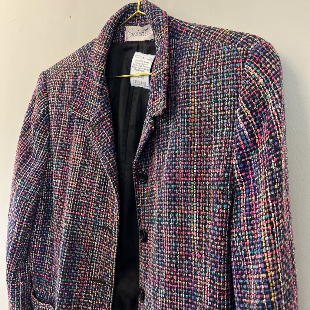 Vintage Soiree Black/ Multi Tweed Blazer Jacket Large