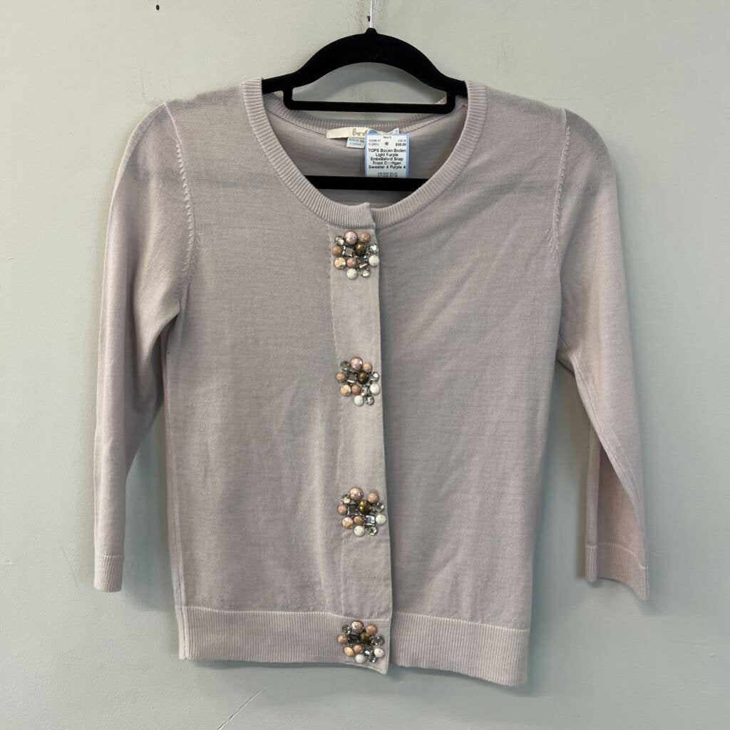 Boden Light Purple Embellished Snap Front Cardigan Sweater 4