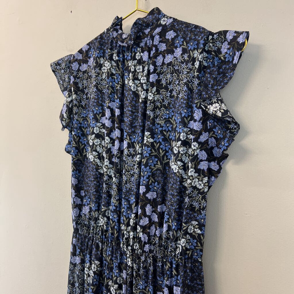 Rebecca Taylor 100% Silk Navy/ Blue Flower Print Short Ruffle Sleeve Jumpsuit 4