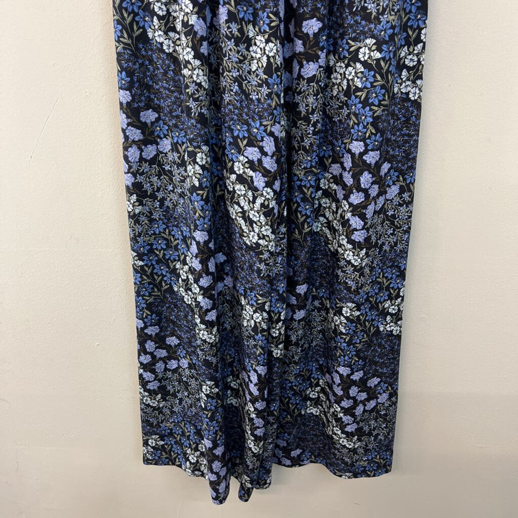 Rebecca Taylor 100% Silk Navy/ Blue Flower Print Short Ruffle Sleeve Jumpsuit 4