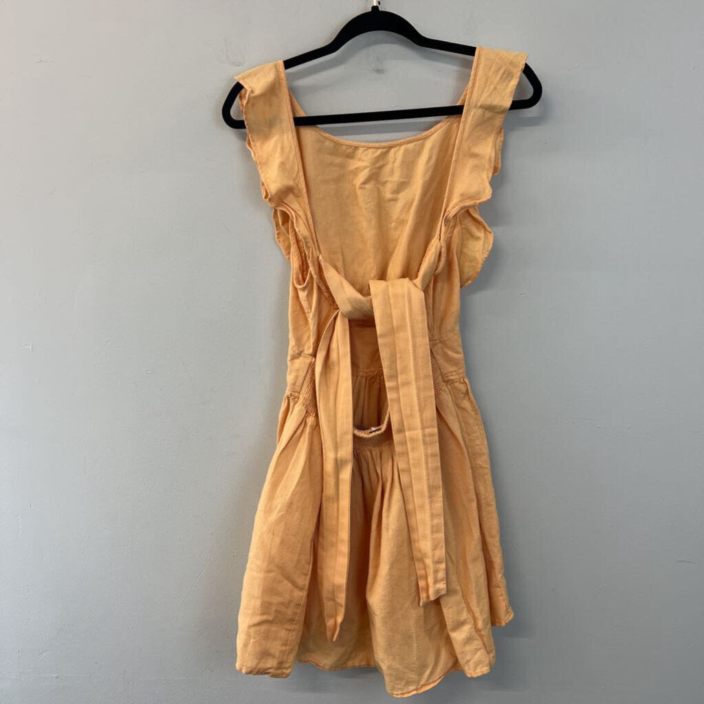 Free People Orange Ruffle Short Sleeve Open Back Mini Dress Small