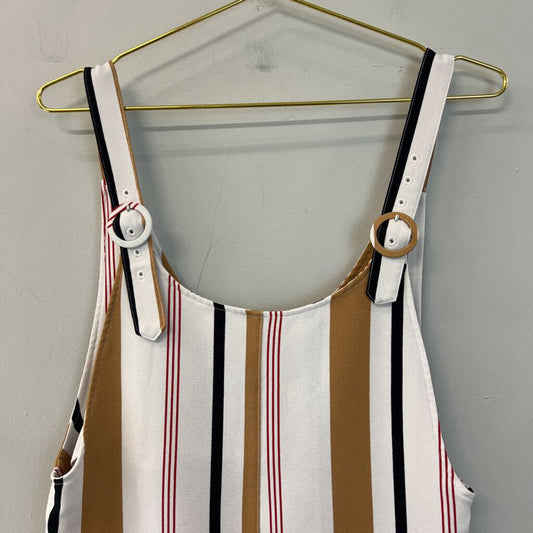 Forever 21 White/ Brown Striped Overall Romper Small