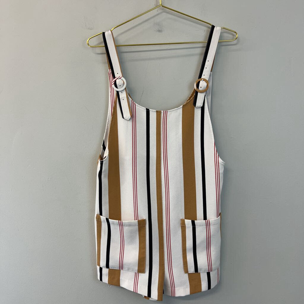 Forever 21 White/ Brown Striped Overall Romper Small