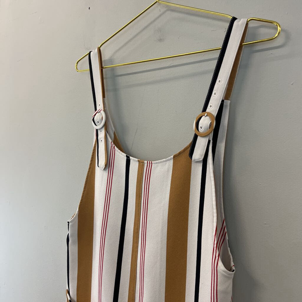 Forever 21 White/ Brown Striped Overall Romper Small