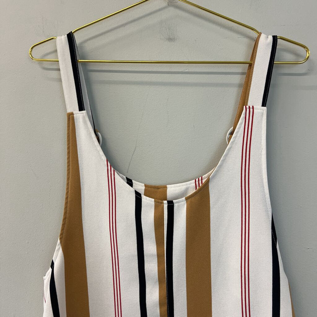 Forever 21 White/ Brown Striped Overall Romper Small