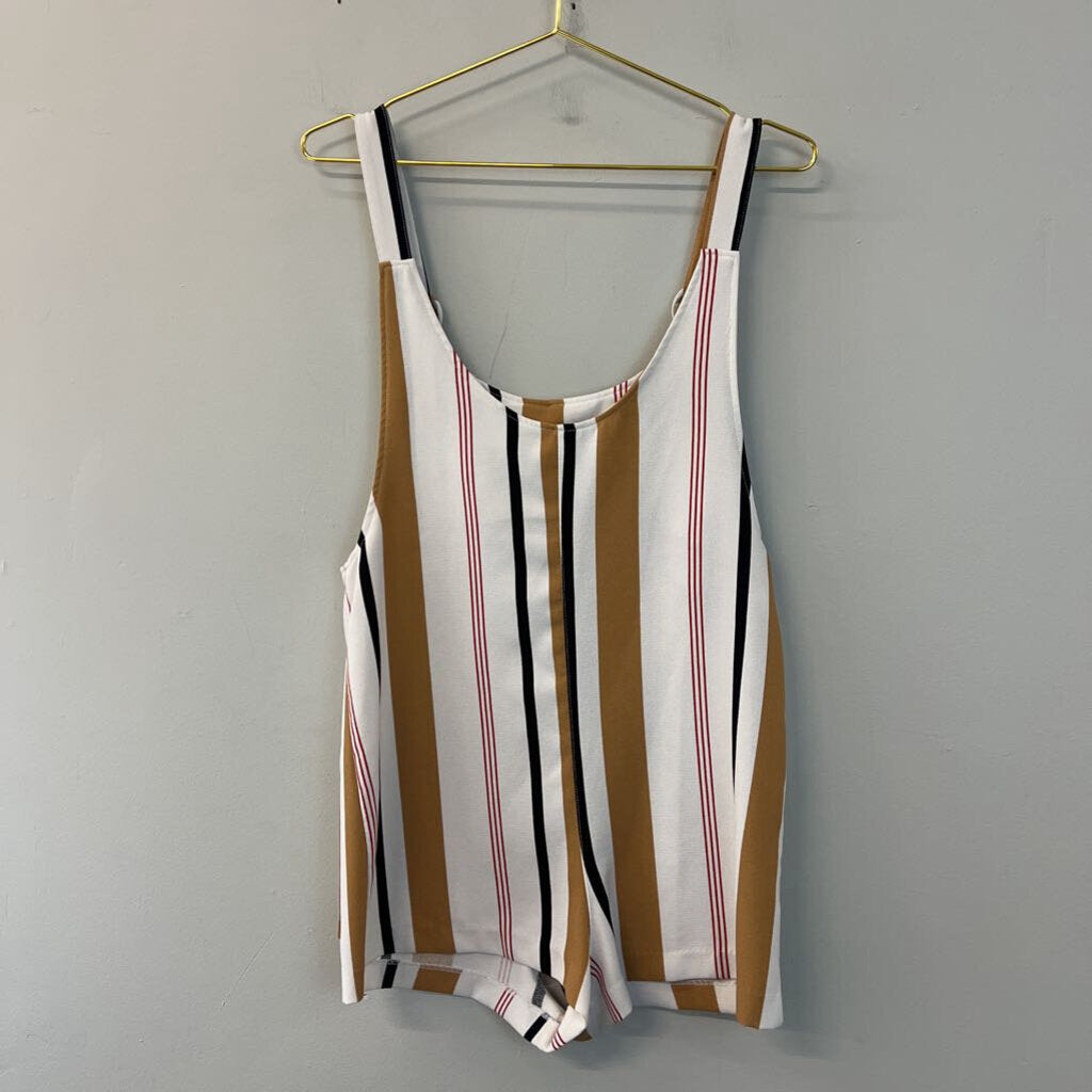 Forever 21 White/ Brown Striped Overall Romper Small