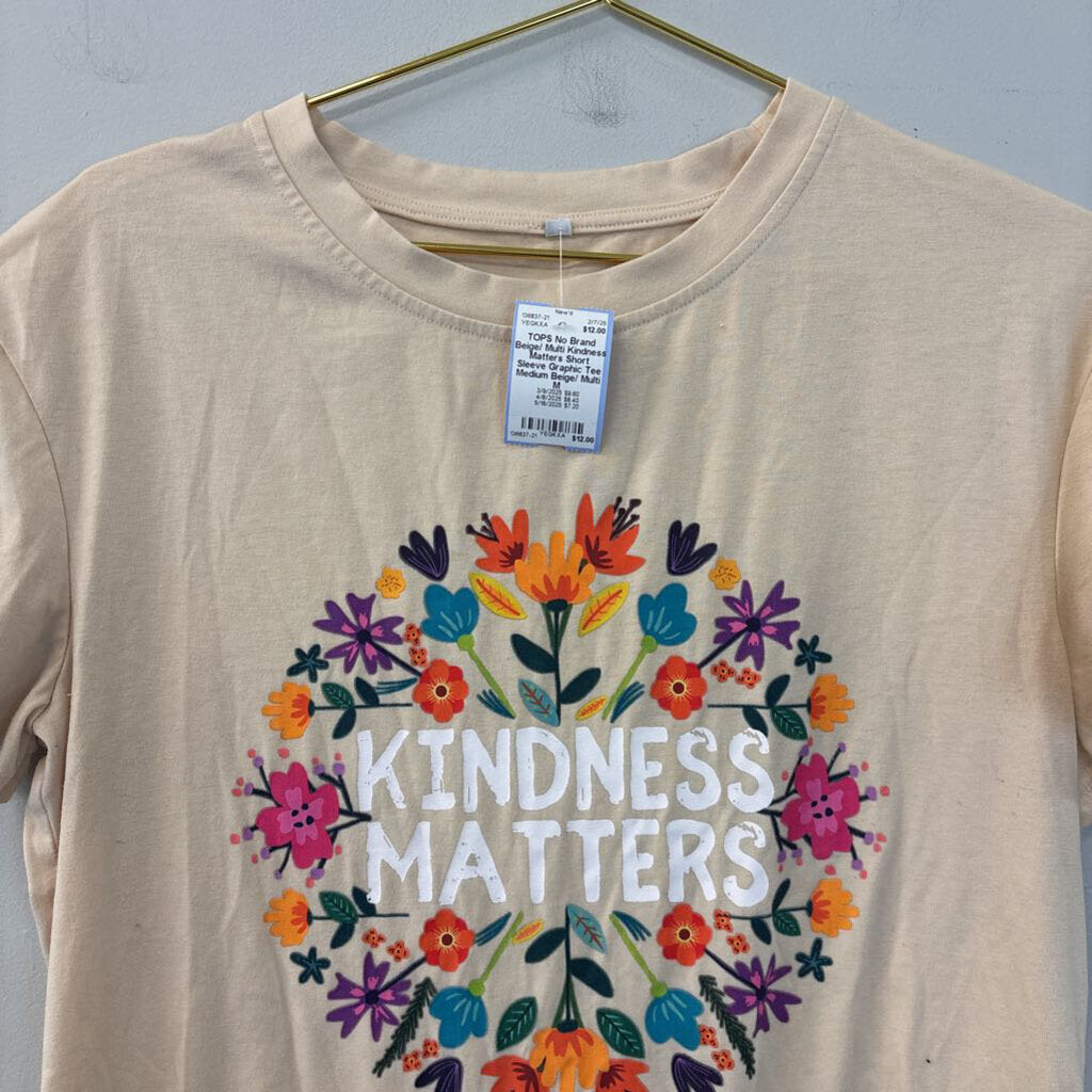 Beige/ Multi Kindness Matters Short Sleeve Graphic Tee Medium